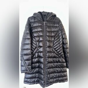 French Connection Quilted Black Puffer with hoodie detail
